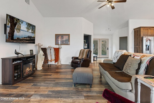 1341 Merideth Rd, Plummer, ID 83851 - living area featuring lofted ceiling, ceiling fan, and dark wood-style floors