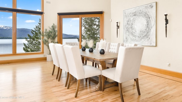 3361 Bottle Bay Rd, Sagle, ID 83860 - dining area featuring wood finished floors, a mountain view, and baseboards