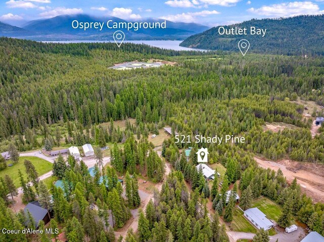 521 Shady Pines Loop, Priest Lake, ID 83856 - bird's eye view of a heavily wooded area and a water and mountain view