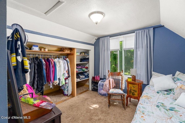 1315 N 7th St, Coeur Dalene, ID 83814 - bedroom featuring vaulted ceiling, a textured ceiling, carpet, attic access, and a closet