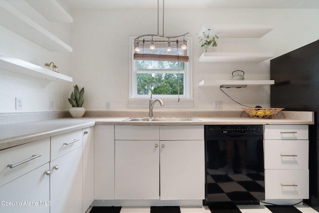 131 Ord Blvd, Nampa, ID 83686 - kitchen featuring dishwasher, open shelves, a sink, white cabinetry, and light countertops