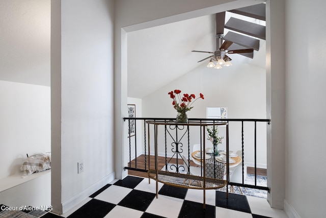 131 Ord Blvd, Nampa, ID 83686 - staircase with tile patterned floors, lofted ceiling, and ceiling fan