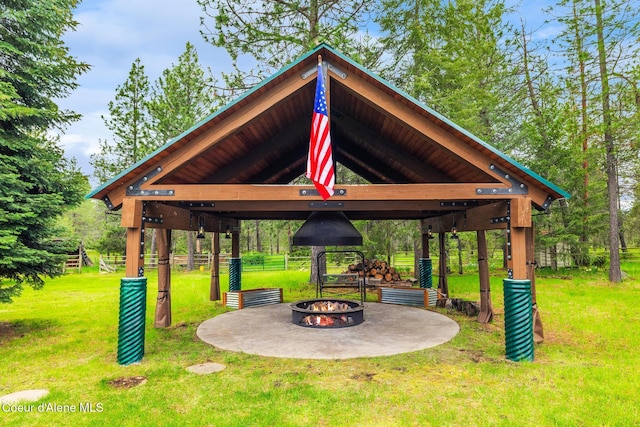 27464 N Timber Ridge Rd, Rathdrum, ID 83858 - view of community featuring a gazebo, an outdoor fire pit, and a yard