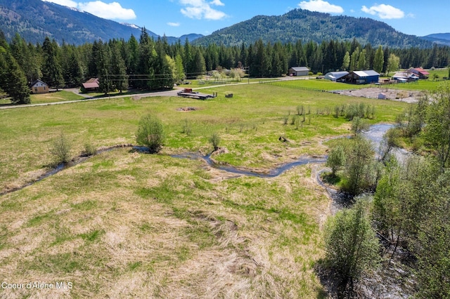 mountain view featuring a forest and rural landscape