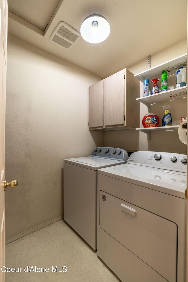 377 E Knotty Pine Ln Unit 2, Coeur Dalene, ID 83815 - washroom with cabinet space, washing machine and clothes dryer, and baseboards