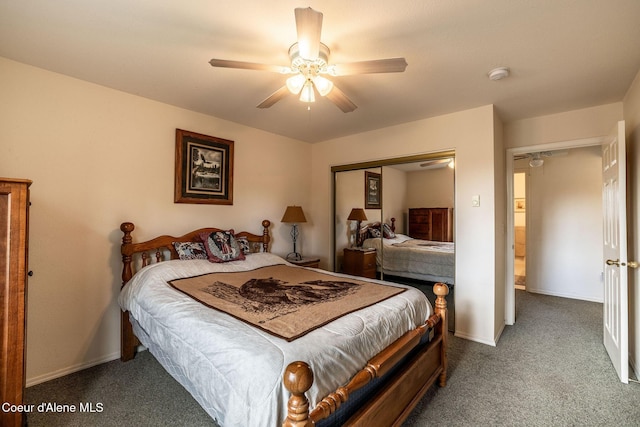 377 E Knotty Pine Ln Unit 2, Coeur Dalene, ID 83815 - carpeted bedroom with a closet, baseboards, and a ceiling fan