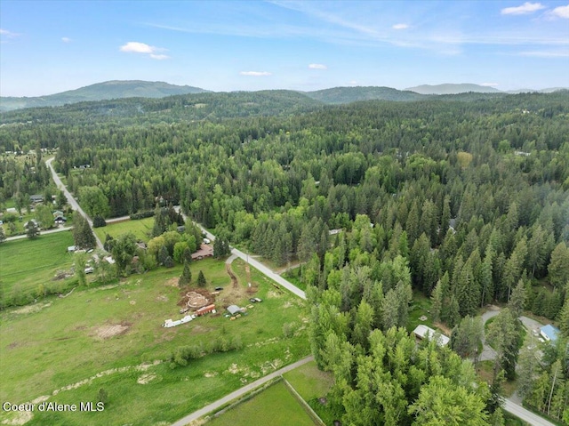 1072 Upland Dr, Sandpoint, ID 83864 - aerial view of property and surrounding area with a heavily wooded area and a mountainous background