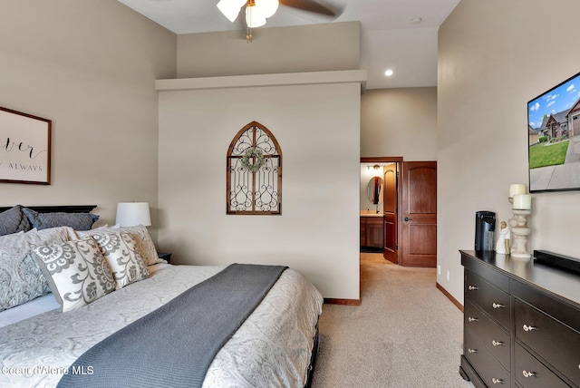 14097 N Pristine Cir, Rathdrum, ID 83858 - bedroom featuring light carpet, baseboards, a high ceiling, recessed lighting, and a ceiling fan