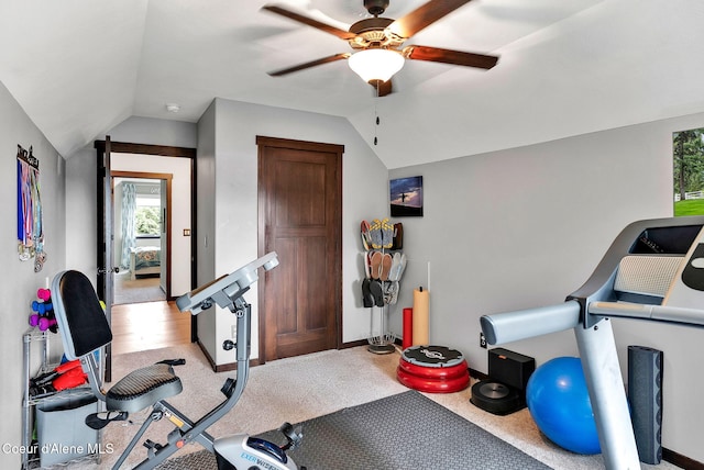 17940 W Sheltered Ct, Hauser, ID 83854 - workout area with vaulted ceiling and ceiling fan