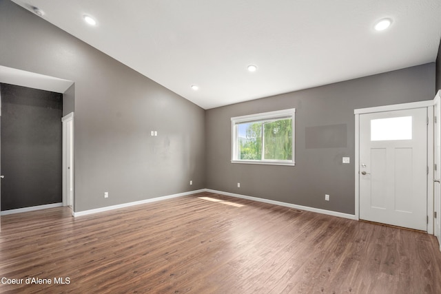 329 N 20th, Saint Maries, ID 83861 - entryway featuring wood finished floors, baseboards, lofted ceiling, and recessed lighting