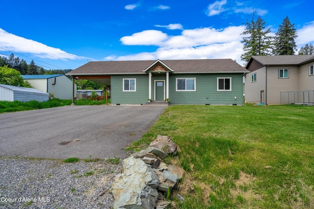 329 N 20th, Saint Maries, ID 83861 - ranch-style house featuring asphalt driveway, a front lawn, and crawl space