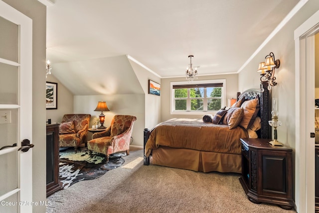 619 N Florence Ave, Sandpoint, ID 83864 - bedroom with carpet, a chandelier, and crown molding
