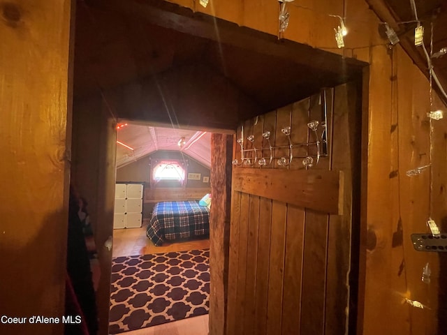 84 Highland Flats Rd, Naples, ID 83847 - bedroom with vaulted ceiling and wooden walls