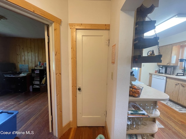 84 Highland Flats Rd, Naples, ID 83847 - kitchen featuring wood finished floors, dishwasher, and open shelves