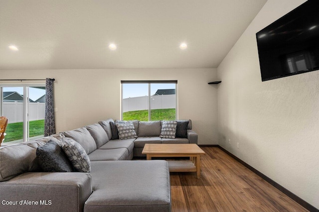 12613 N Lattner St, Rathdrum, ID 83858 - living room featuring plenty of natural light, wood finished floors, baseboards, and recessed lighting