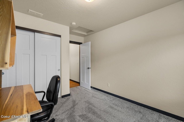 12613 N Lattner St, Rathdrum, ID 83858 - office featuring carpet floors, attic access, baseboards, and a textured ceiling