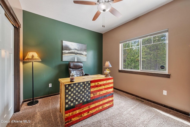 29264 N Ramsey Rd, Athol, ID 83801 - carpeted home office featuring a ceiling fan and baseboards