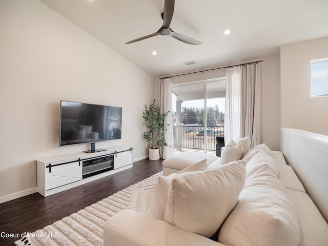 898 E Railroad Ave, Post Falls, ID 83854 - living area featuring recessed lighting, dark wood-style flooring, a ceiling fan, and baseboards