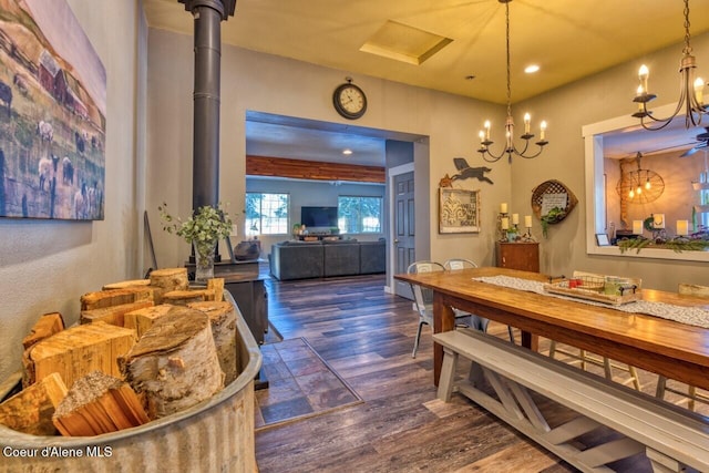 348 Kootenai Trail Rd, Naples, ID 83847 - dining space with dark wood-style flooring, recessed lighting, and a chandelier