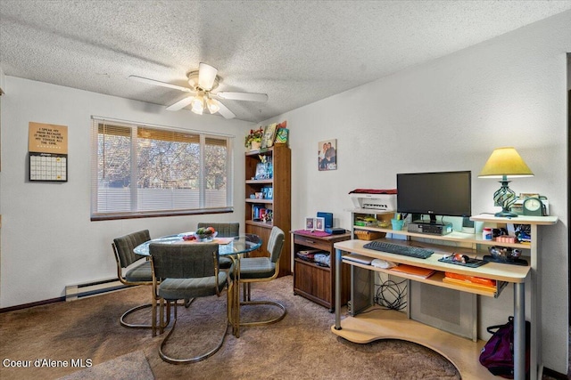 2707-2709 N 10th St, Coeur Dalene, ID 83815 - office space featuring a ceiling fan, carpet floors, a baseboard radiator, and a textured ceiling