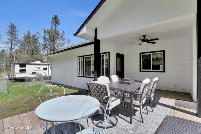320 S River St, Rockford, WA 99030 - view of patio / terrace featuring outdoor dining area, ceiling fan, and a deck