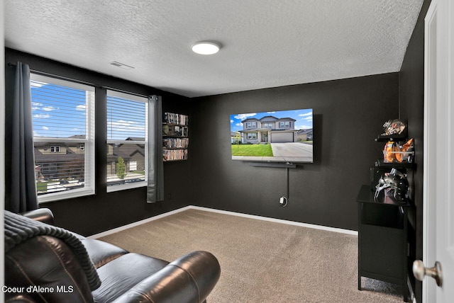 6314 Irish Dr, Rathdrum, ID 83858 - home theater room with carpet floors, a textured ceiling, and baseboards