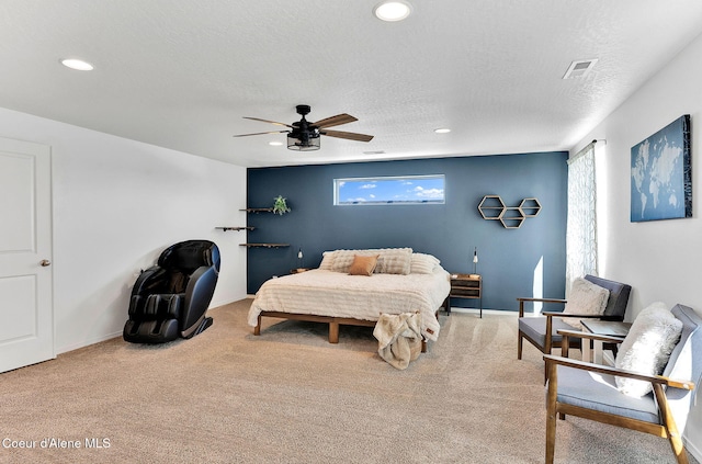 6314 Irish Dr, Rathdrum, ID 83858 - bedroom featuring carpet flooring, multiple windows, recessed lighting, a ceiling fan, and a textured ceiling