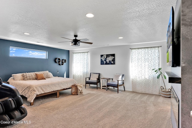 6314 Irish Dr, Rathdrum, ID 83858 - bedroom with carpet, a textured ceiling, ceiling fan, recessed lighting, and baseboards