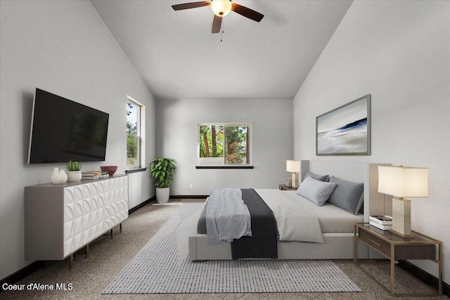 2060 E Plaza Ct, Post Falls, ID 83854 - carpeted bedroom featuring lofted ceiling, baseboards, and ceiling fan