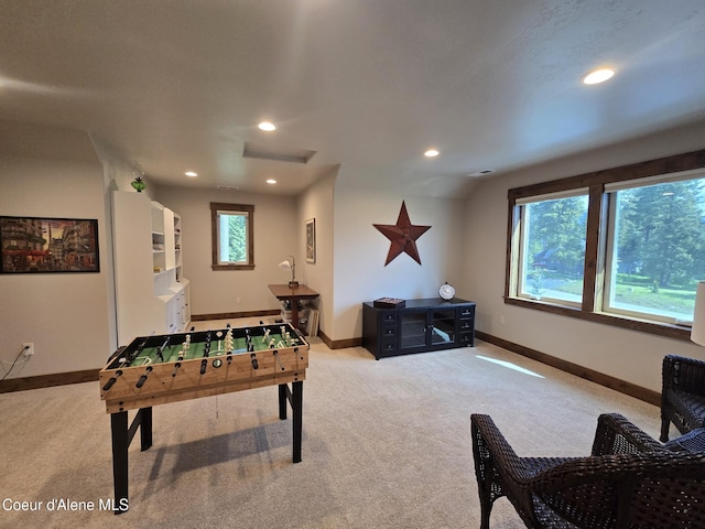 12552 N Walden Loop, Rathdrum, ID 83858 - rec room with light carpet, baseboards, and recessed lighting