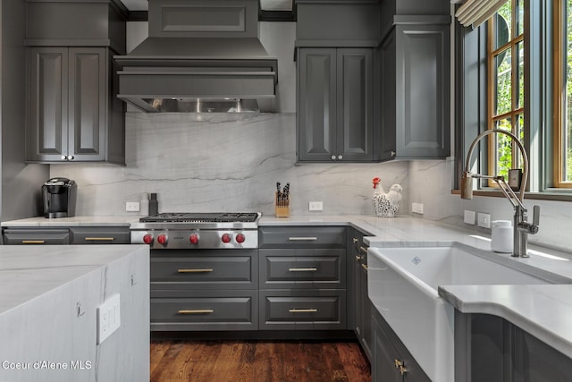 7783 S Buckrail Rd, Harrison, ID 83833 - kitchen with a sink, stainless steel gas cooktop, plenty of natural light, and backsplash