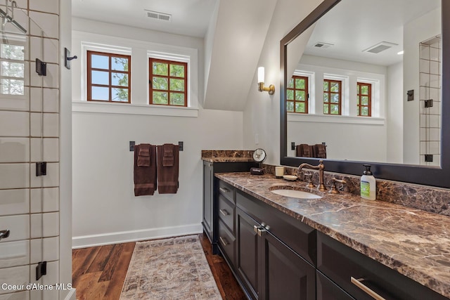 7783 S Buckrail Rd, Harrison, ID 83833 - full bathroom featuring vanity, plenty of natural light, wood finished floors, and baseboards