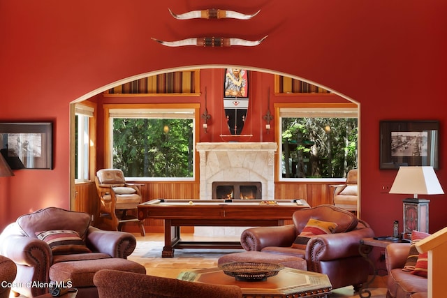 2672 Merril Martin Rd, Sagle, ID 83860 - living room featuring plenty of natural light, a premium fireplace, and a towering ceiling