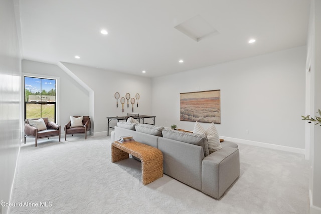 11947 N Rocking R Rd, Hayden, ID 83835 - living room featuring light carpet, recessed lighting, attic access, and baseboards
