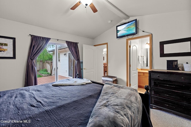 821 W Mustang Ave, Hayden, ID 83835 - bedroom featuring access to exterior, connected bathroom, and a ceiling fan