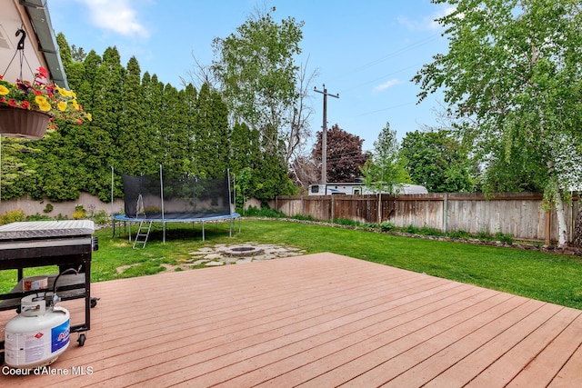 821 W Mustang Ave, Hayden, ID 83835 - deck with a trampoline and an outdoor fire pit