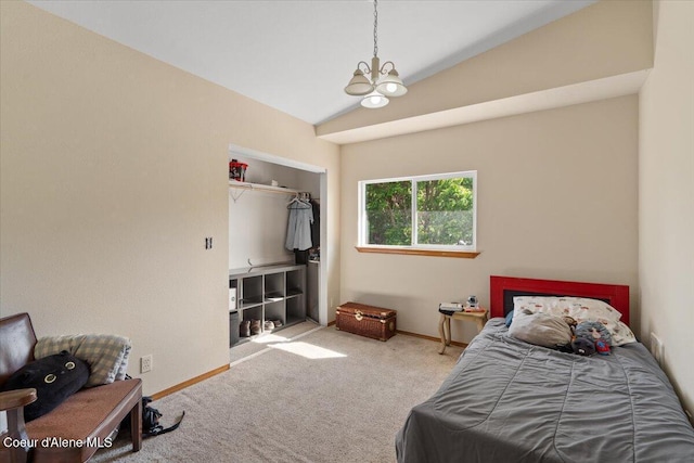 2101 W Bordeaux Ave, Hayden, ID 83835 - carpeted bedroom featuring lofted ceiling, baseboards, a chandelier, and a closet