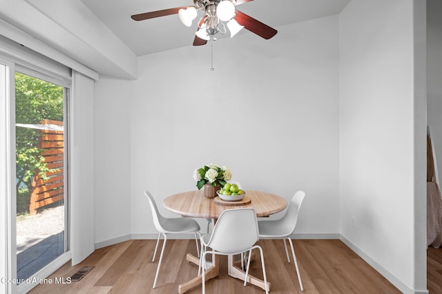 1125 N Shannon Ln, Post Falls, ID 83854 - dining space featuring wood finished floors, a ceiling fan, and baseboards