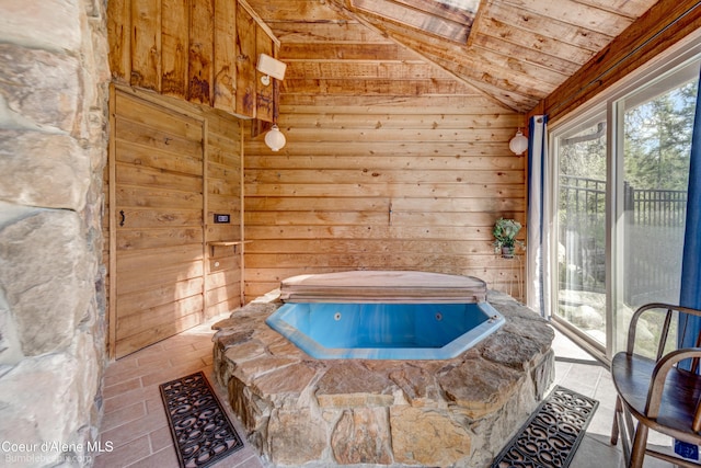 7485 E Revilo Point Rd, Hayden, ID 83835 - miscellaneous room with a jacuzzi, wooden ceiling, vaulted ceiling, and wooden walls