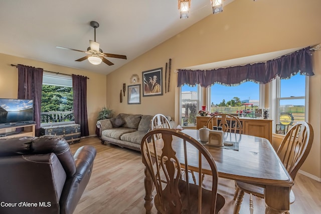222 E Remington Rd, Athol, ID 83801 - dining room featuring lofted ceiling, light wood-type flooring, and ceiling fan