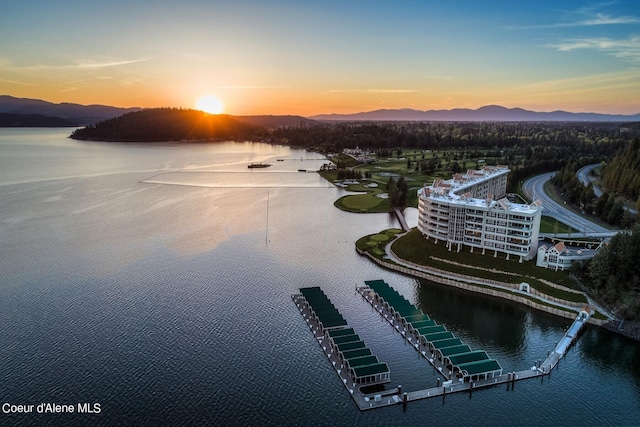 2051 S Island Green Dr, Coeur Dalene, ID 83814 - aerial view at dusk of a water and mountain view