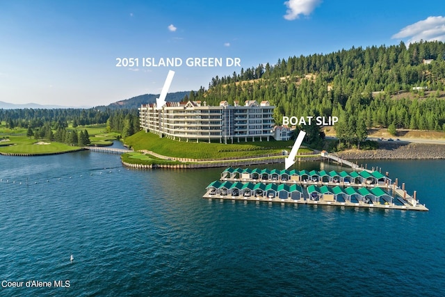 2051 S Island Green Dr, Coeur Dalene, ID 83814 - drone / aerial view of a large body of water and a heavily wooded area