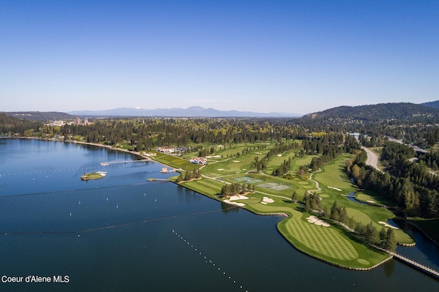 2051 S Island Green Dr, Coeur Dalene, ID 83814 - aerial overview of property's location with a water and mountain view and a golf course