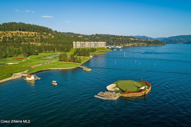 2051 S Island Green Dr, Coeur Dalene, ID 83814 - water view featuring a mountain backdrop and a forest