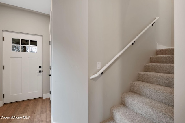 1670 Onyx Ct, Sandpoint, ID 83864 - entryway with light wood-type flooring and stairs