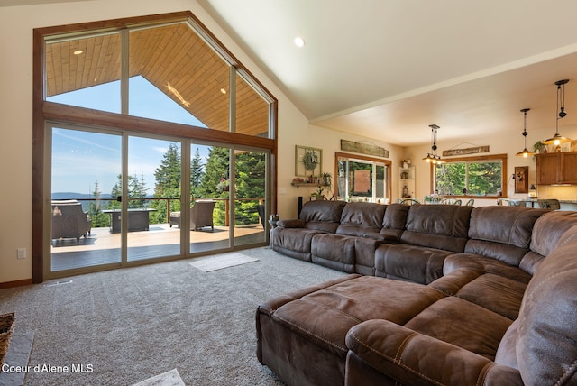 17378 N Freddi Rd, Rathdrum, ID 83858 - carpeted living area with high vaulted ceiling, recessed lighting, and baseboards