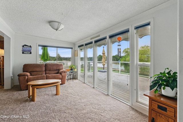 291 Comeback Bay Ln, Sagle, ID 83860 - sunroom / solarium featuring a water view, carpet, and a textured ceiling