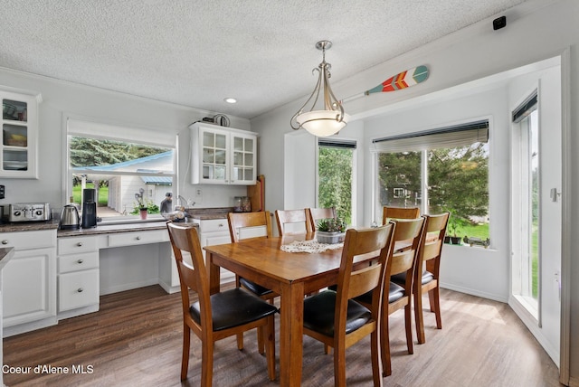 291 Comeback Bay Ln, Sagle, ID 83860 - dining room featuring wood finished floors, healthy amount of natural light, and a textured ceiling