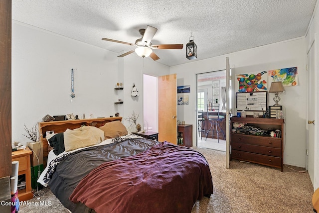 291 Comeback Bay Ln, Sagle, ID 83860 - bedroom featuring carpet, a textured ceiling, and a ceiling fan