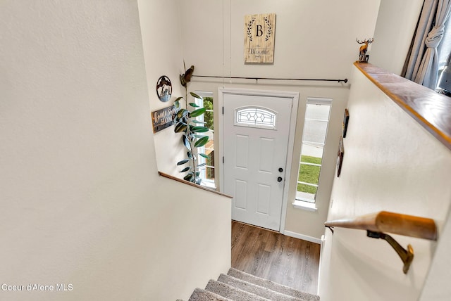 3277 N 10th Pl, Coeur Dalene, ID 83815 - entrance foyer with wood finished floors, stairway, and baseboards